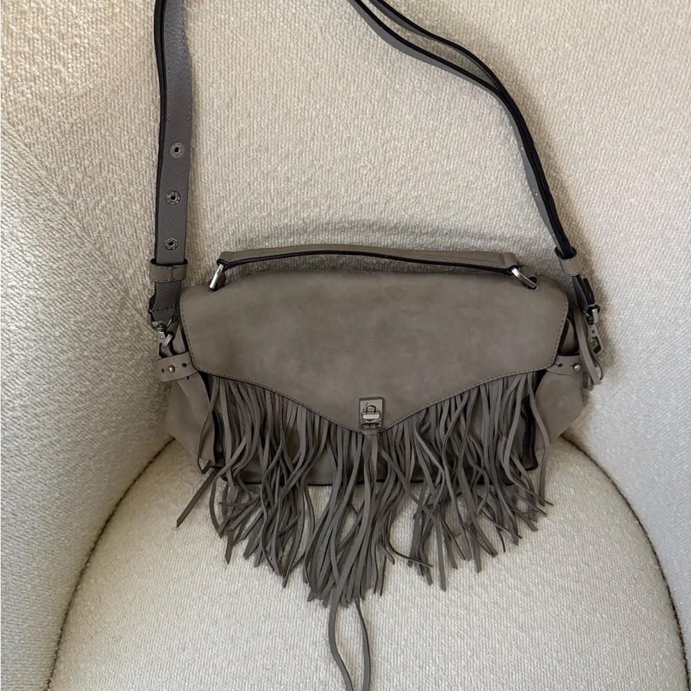 Rebecca Minkoff Suede Greige Fringe Envelope Purse